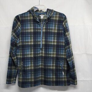 Oneill Julia Pullover Hoodie Polar Fleece Womens Large 1/4 Zip Plaid Coastal